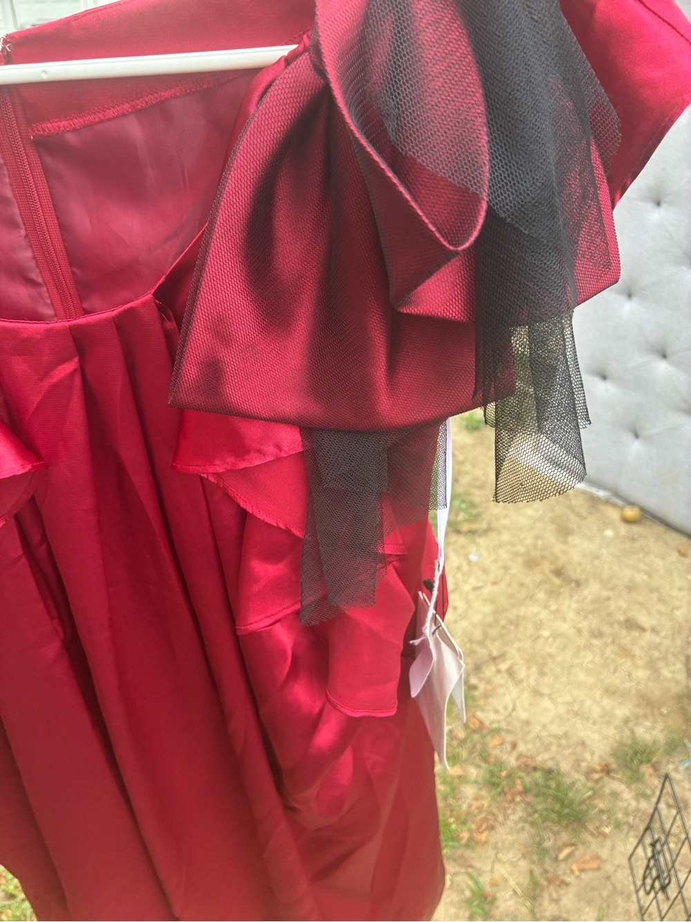 One-Shoulder Red Ruffle Evening Dress - Picture 3 of 7